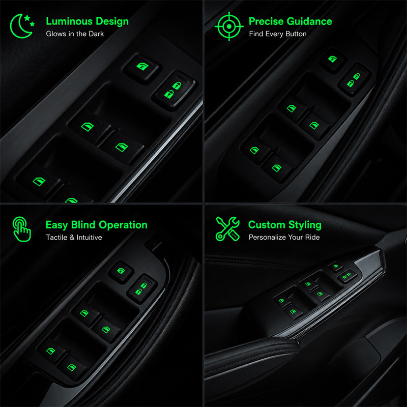 Car Window Lift Switch Luminous Stickers - Colorful Night Glow Warning Button Decal